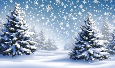 Naklejka premium Snowy Evergreen Forest Winter Landscape Scene