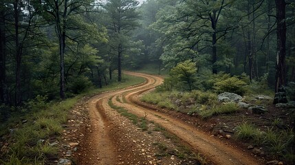 Fototapeta premium Winding Forest Road: A Tranquil Escape into Nature