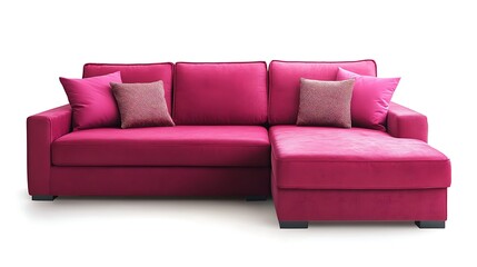 Fototapeta premium Modern sofa with pillows on white background.