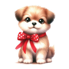 Obraz premium Cute dog with bow clipart watercolor 