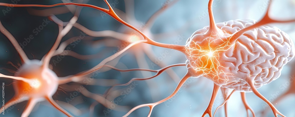 Poster Close-up of neurons and brain cells, showcasing intricate neural connections.