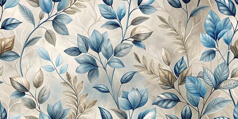 Obraz premium A Delicate Tapestry of Intertwined Blue and Gold Foliage, Creating a Seamless and Serene Pattern of Nature's Elegance