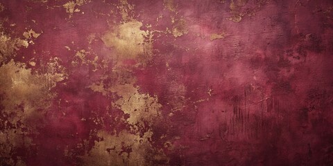 A textured burgundy surface with abstract gold flecks and uneven brushstrokes creating a visually captivating and elegant background.