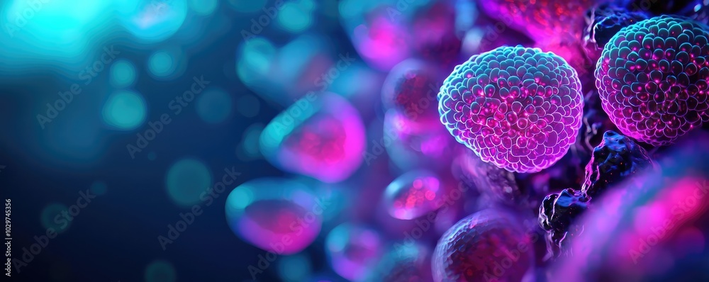 Poster close-up of vibrant cellular structures, colorful abstract background