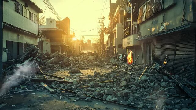 Animation Massive Earthquake Destroy City generated with ai