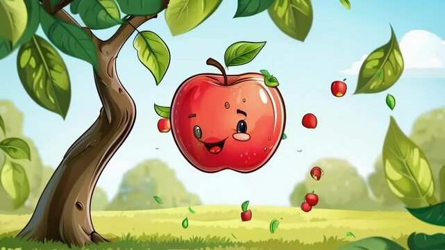 Cartoon Apple Falling from a Tree