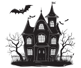 Haunted house vector. Vector Illustration of Halloween Home. Silhouette haunted house icon