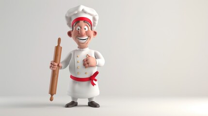 Happy Cartoon Chef Holding a Rolling Pin