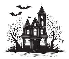 Haunted house vector. Vector Illustration of Halloween Home. Silhouette haunted house icon