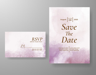 Wedding card invitation template with hand painted watercolor splash