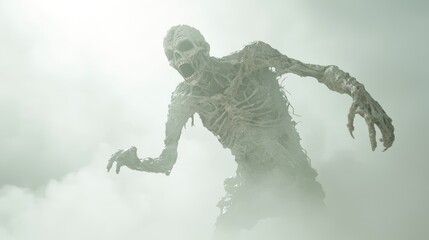 Terrifying Undead Zombie Rising from Graveyard in 3D Render Illustration at Dusk with Eerie Shadows - Ultra-Detailed Horror Scene