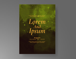 Wedding card invitation template with hand painted watercolor splash