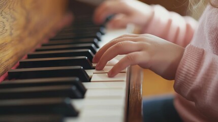 Child practicing piano with parent s encouragement, serene room, self-esteem, artistic expression