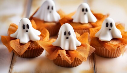 Sweet snacks in the form of ghosts for Halloween, professional photography