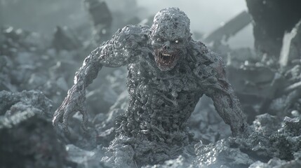 Undead Apocalypse Warrior - A Stunning 3D Render Illustration of a Resilient Zombie in a Post-Apocalyptic Fight Scene