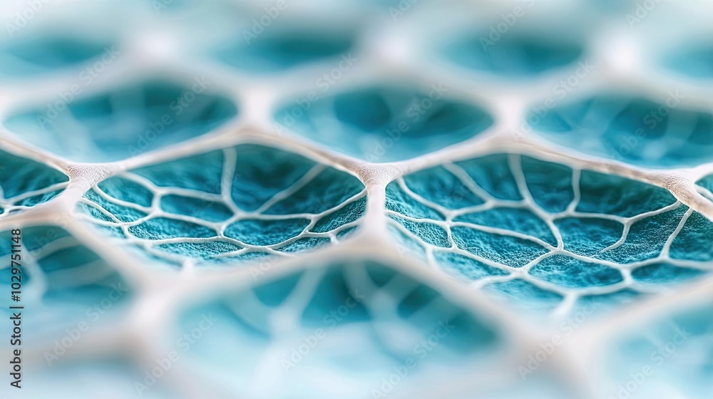 Poster detailed close-up of a blue leaf structure against a soft blurred background.