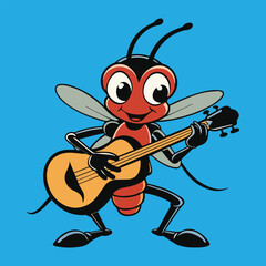 Fototapeta premium Ant Cartoon Playing Guitar Illustration