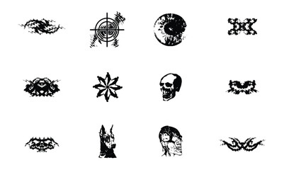 Metal tattoo set, gothic cyber body ornament shapes kit, Celtic vector abstract Hawaiian sign. Maori sleeve symbol y2k Polynesian metal abstract symmetry swirl wing.