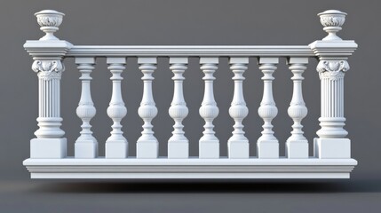 3D rendering white balustrade railing It rectangular structure Modern realistic set