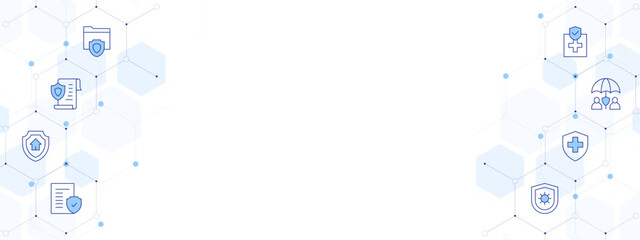 Insurance Banner Vector Illustration with Two-sided Icon Style. Line Duotone icon. Containing contract, legal document, folder, insurance, medical insurance, coronavirus, health insurance