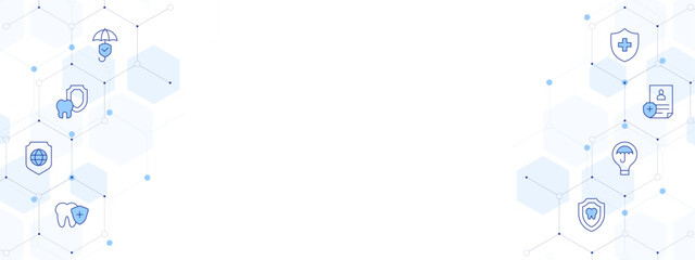 Insurance Banner Vector Illustration with Two-sided Icon Style. Line Duotone icon. Containing health insurance, mitigation, dental insurance, insurance, global protection, dental care