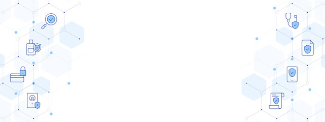 Insurance Banner Vector Illustration with Two-sided Icon Style. Line Duotone icon. Containing luggage, medical insurance, smartphone, insurance, health insurance, credit card