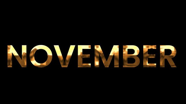 Gold text spelling November on black background. Elegant design suitable for calendar, holiday promotions, invitations, and seasonal social media posts.