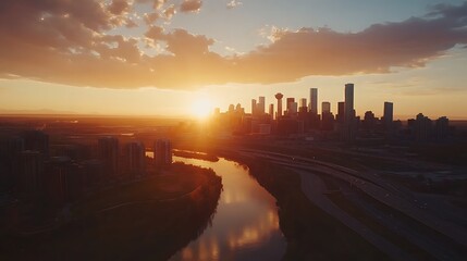 Fototapeta premium view of the sunset over the city.