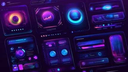 Fototapeta premium Collection futuristic-looking interface elements dark purple background are Illustration of UI overlay