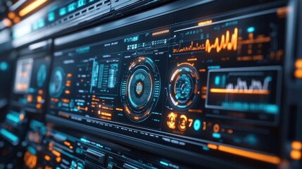 High-tech Network Control Panel with Digital Displays