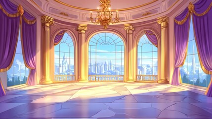 Obraz premium Digital illustration luxurious room grand chandelier hanging from Palace ballroom, royal castle