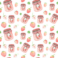 strawberry flavors fiesta, hand-drawn watercolor painting pattern seamless design