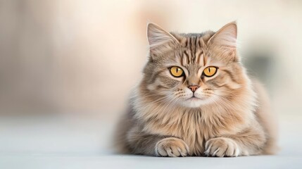 Cute cat with golden eyes lying on a light surface, soft focus in the background.