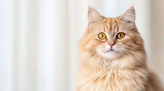 Fluffy orange cat with mesmerizing yellow eyes, soft fur, and curious expression. - Powered by Adobe