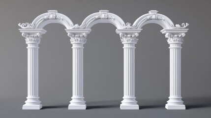 Set four white columns intricate architectural details are A roman arch made