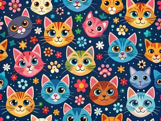 Cat Seamless Pattern Vector Illustration for Wallpapers and Fabrics