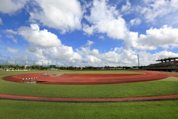 Panoramic view of playground with track, Okinawa, Japan - June 6, 2019: 