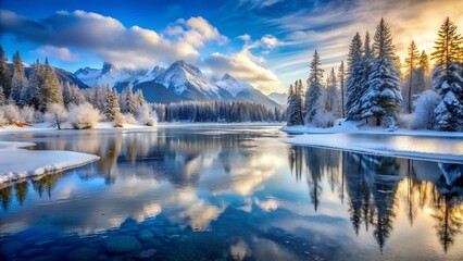 Fototapeta premium Winter Reflections on Frozen Lake