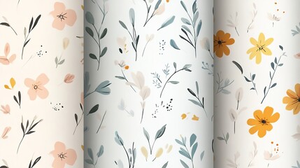 Minimalist Hand-Drawn Floral Patterns in Soft Pastel Colors, Elegant and Subtle Design with Delicate Details