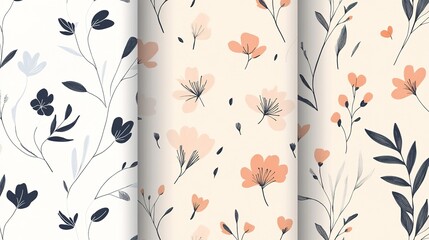 Minimalist Hand-Drawn Floral Patterns in Soft Pastel Colors, Elegant and Subtle Design with Delicate Details