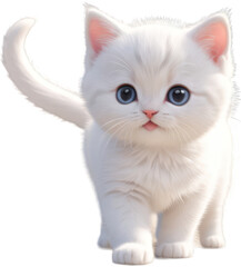 Obraz premium Cute white baby cat play isolated on transparent background