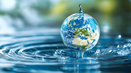 World Water Day Conceptual Art with Earth Globe in Water Drop