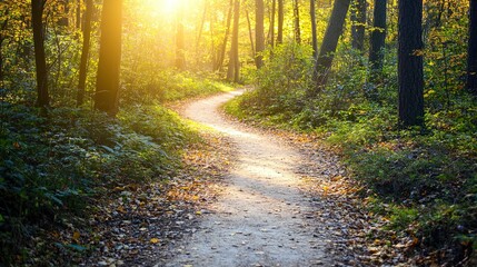 Fototapeta premium Serene Forest Pathway at Sunrise