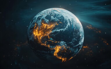 Fototapeta premium A highly detailed sphere representing the planet Earth, showing continents and oceans with realistic textures and lighting against a dark backdrop 