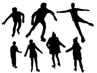 Silhouette ice skating person. Figure skate silhouettes. Sport ice skater people. Fun Skate silhouettes. Set of ice skating Silhouette illustration.