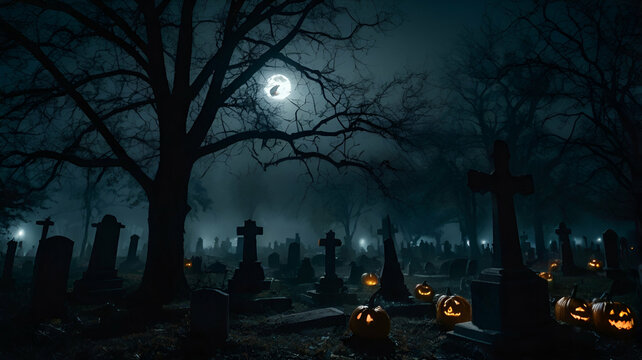 halloween night scene with moon