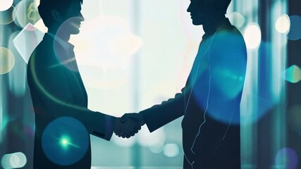 A Handshake of Trust: Two silhouettes of professionals shake hands, their trust and commitment shining through in a vibrant, dynamic image. The backdrop evokes a sense of energy and progress.