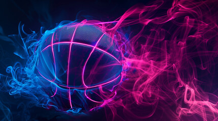 Futuristic glowing basketball with neon light effects and energy trails