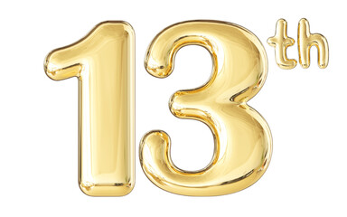 13th Year Anniversary Gold Number 3D