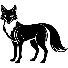 The image is a black and white illustration of a fox silhouette vector isolated on a white background